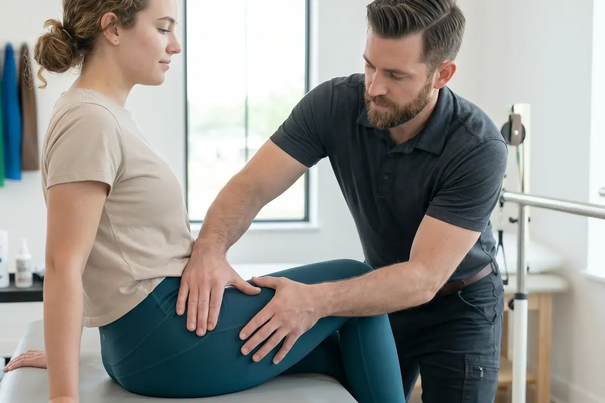 Therapist working on a patient’s hip