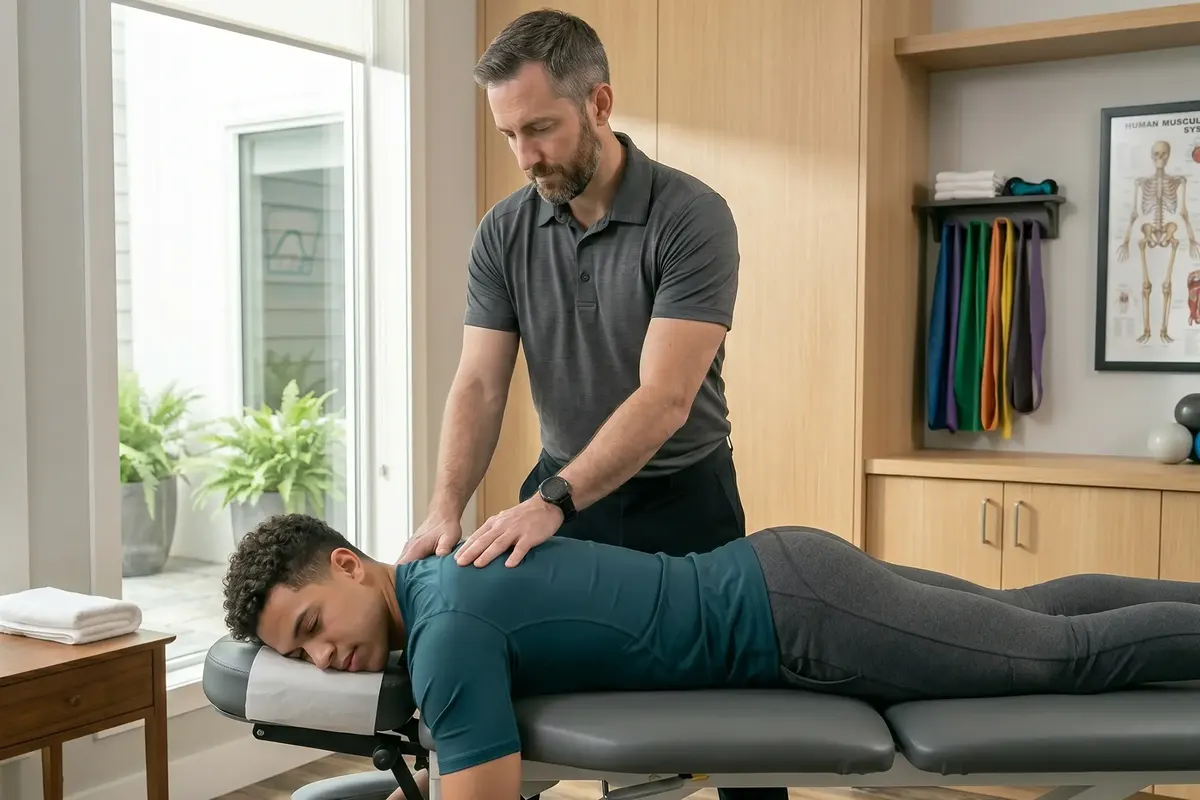 Therapist massaging a patient’s back